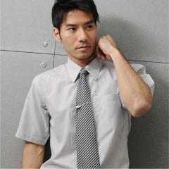 G-1206-20-1 灰色細條紋短袖男襯衫