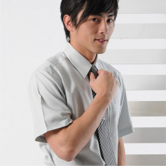 S-07-1 銀灰色短袖男襯衫