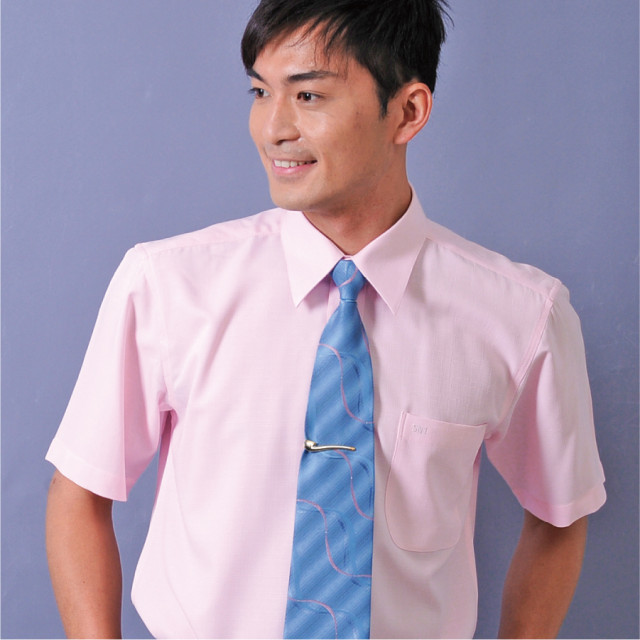 S-R1810-1 粉紅色十字紋短袖男襯衫